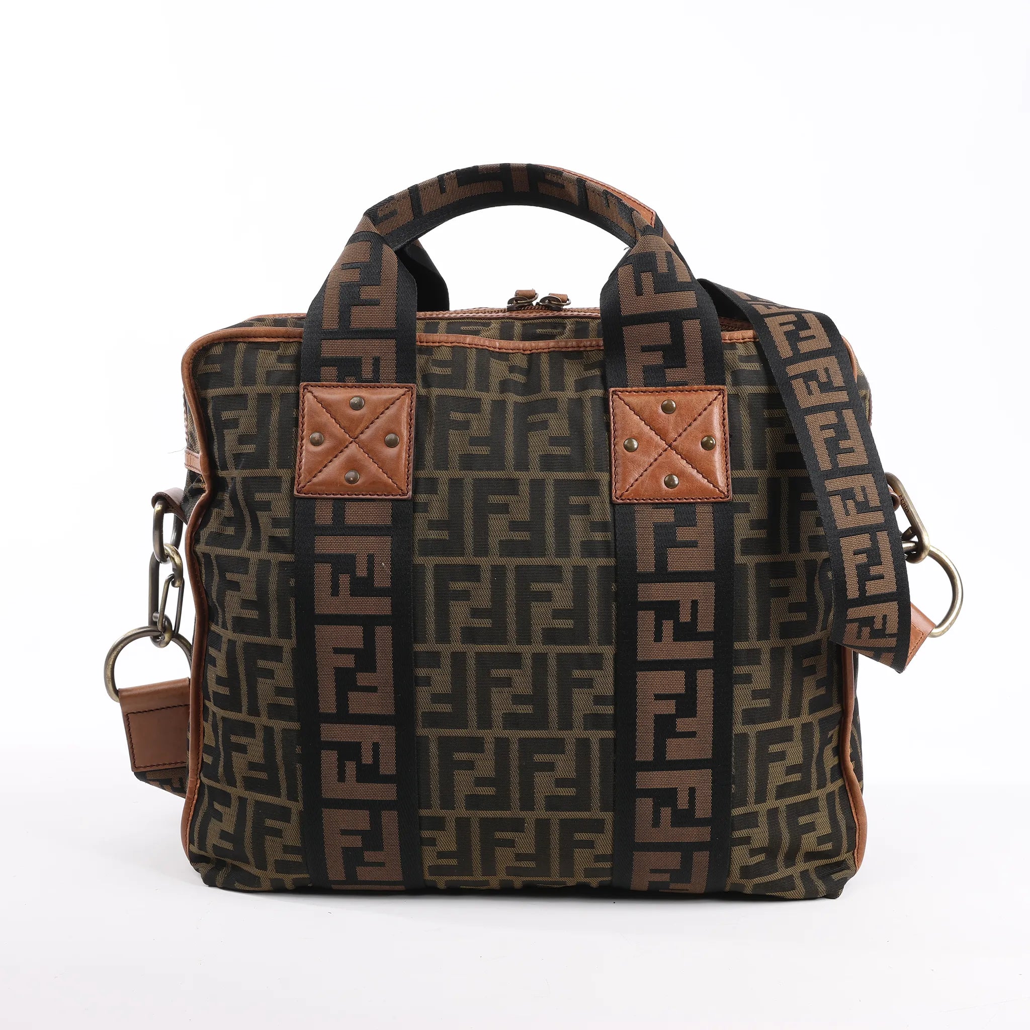 FENDI Zucca Canvas x Leather 2Way Handbag in Brown 7VA158