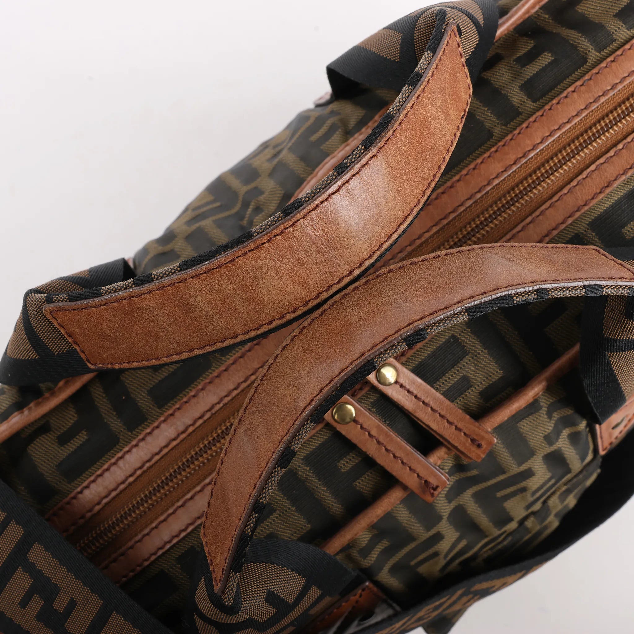 FENDI Zucca Canvas x Leather 2Way Handbag in Brown 7VA158