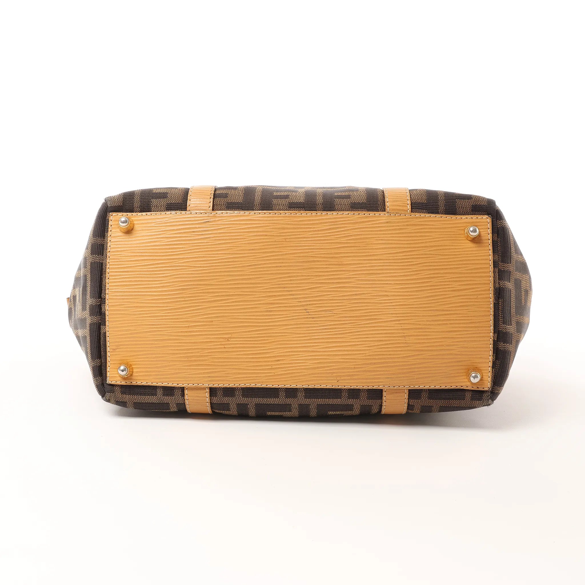 FENDI Zucca Canvas x Leather Handbag in Brown