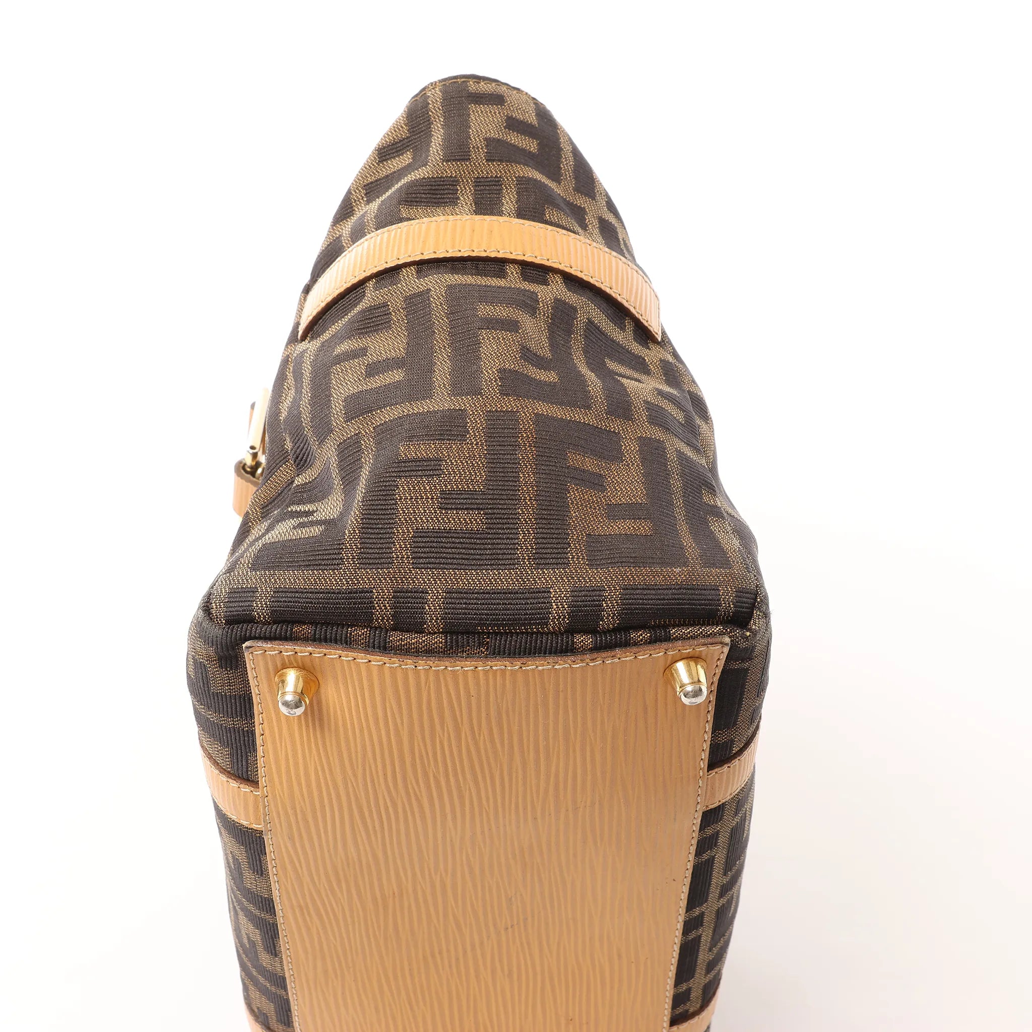 FENDI Zucca Canvas x Leather Handbag in Brown