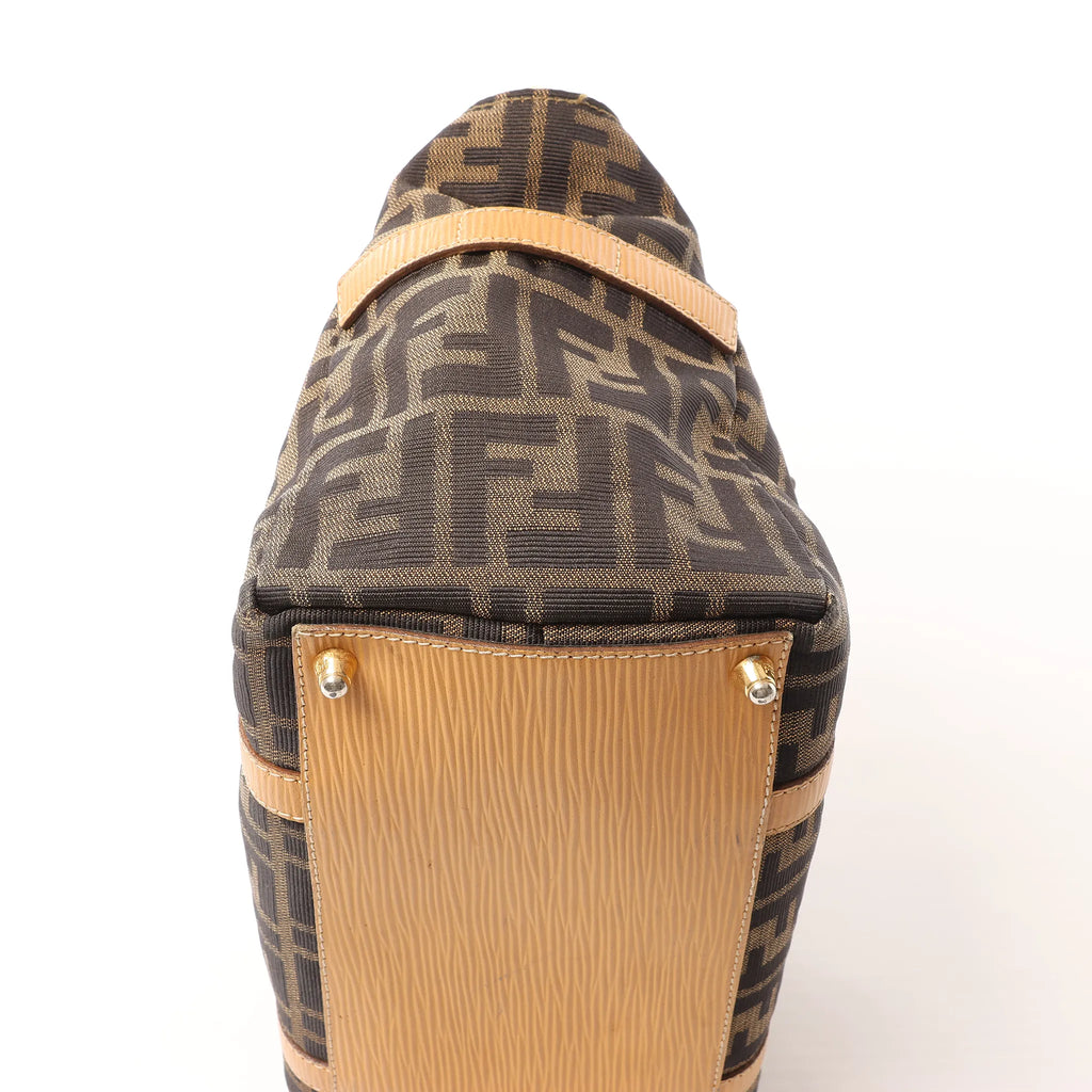 FENDI Zucca Canvas x Leather Handbag in Brown