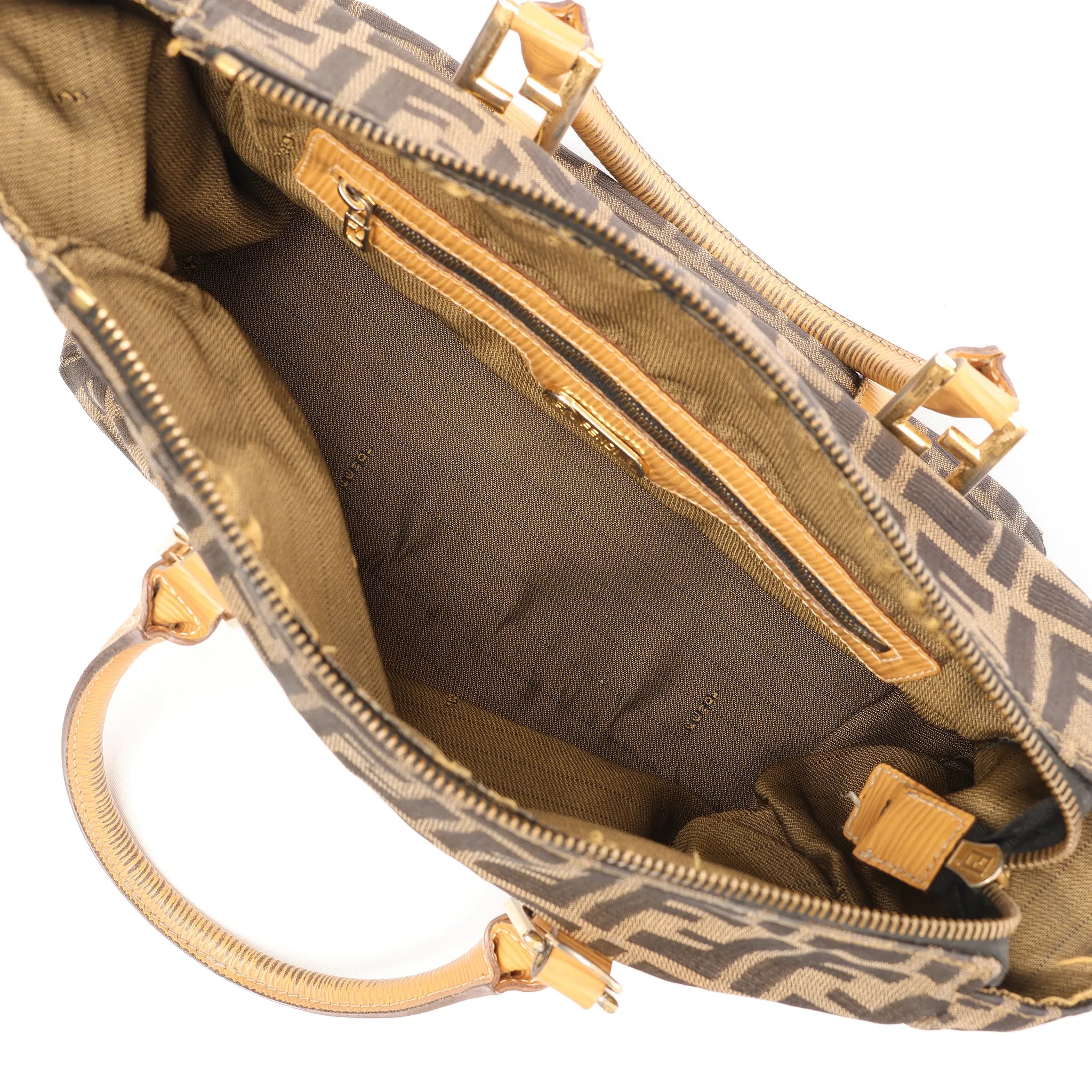 FENDI Zucca Canvas x Leather Handbag in Brown
