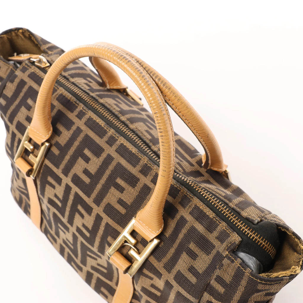 FENDI Zucca Canvas x Leather Handbag in Brown