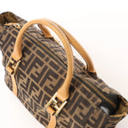 FENDI Zucca Canvas x Leather Handbag in Brown