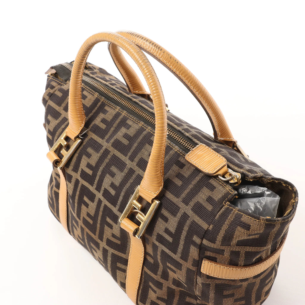 FENDI Zucca Canvas x Leather Handbag in Brown