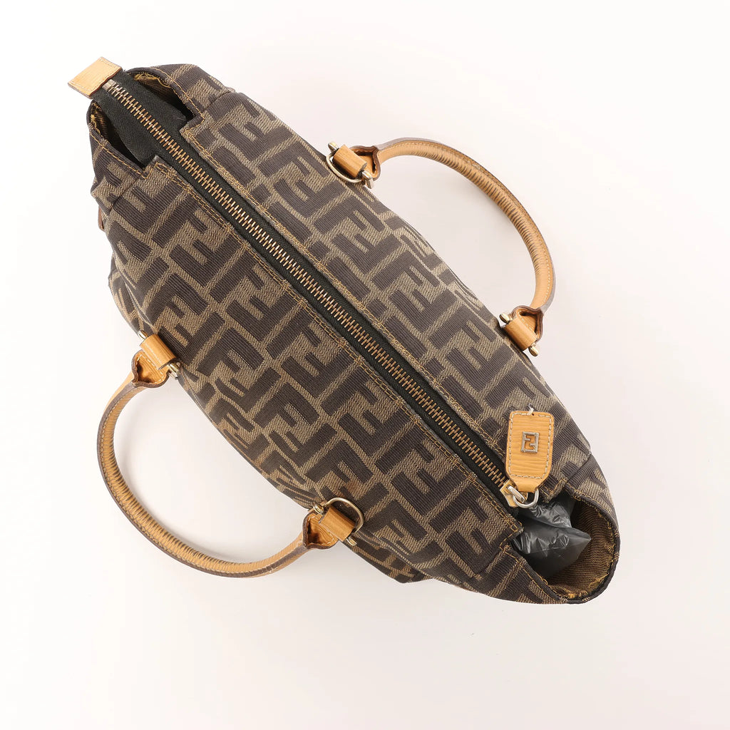 FENDI Zucca Canvas x Leather Handbag in Brown