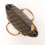 FENDI Zucca Canvas x Leather Handbag in Brown