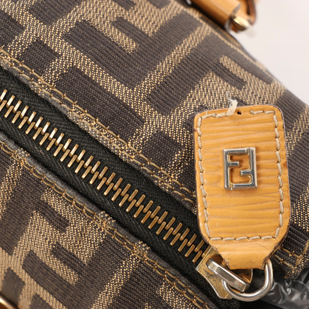FENDI Zucca Canvas x Leather Handbag in Brown