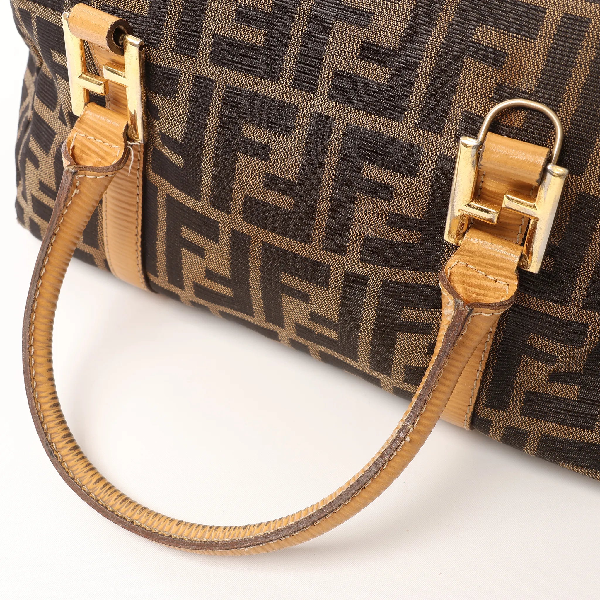 FENDI Zucca Canvas x Leather Handbag in Brown