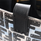 FENDI Zucca Coated Canvas x Leather Handbag in Blue x Black 8BH357