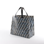 FENDI Zucca Coated Canvas x Leather Handbag in Blue x Black 8BH357