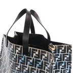 FENDI Zucca Coated Canvas x Leather Handbag in Blue x Black 8BH357