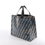 FENDI Zucca Coated Canvas x Leather Handbag in Blue x Black 8BH357