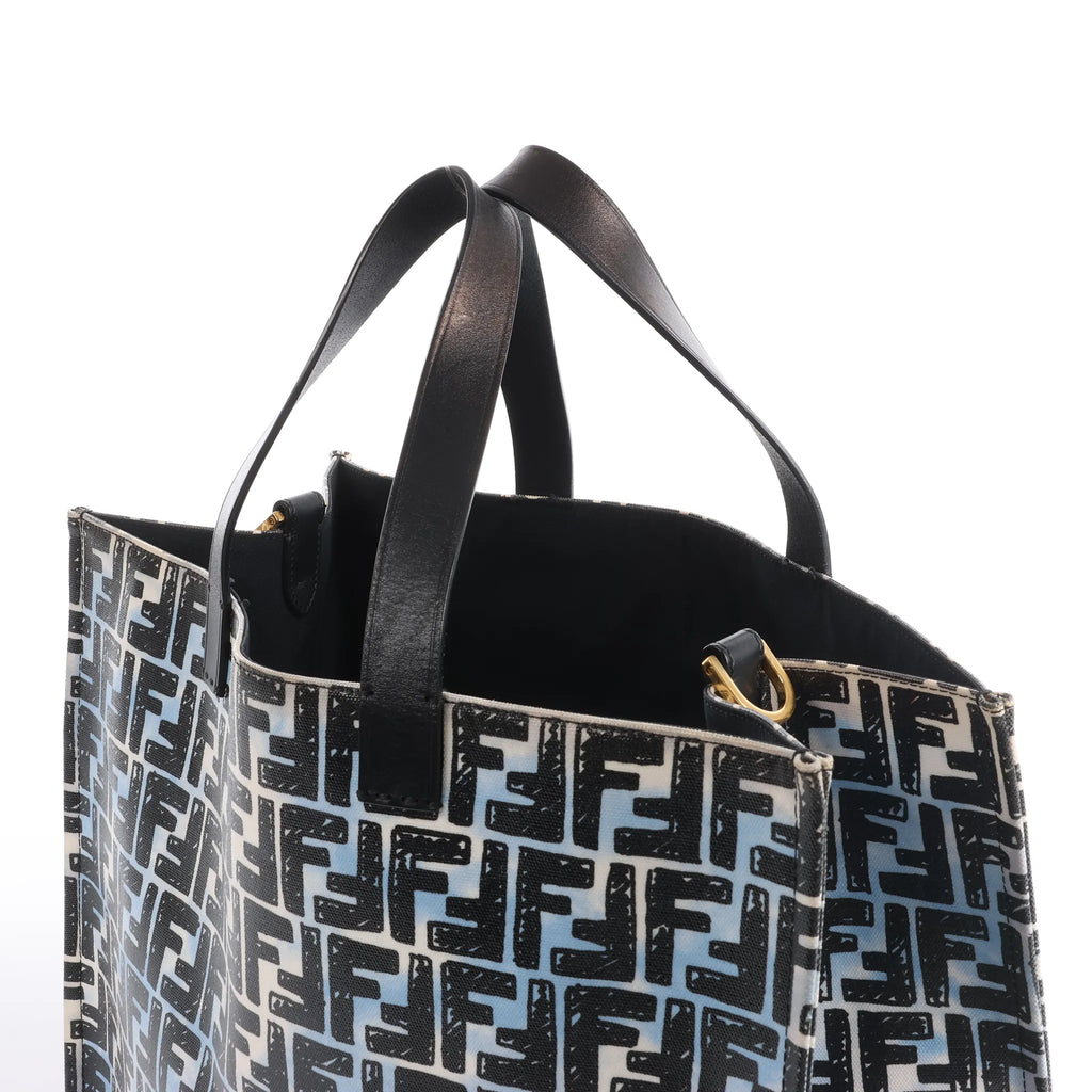 FENDI Zucca Coated Canvas x Leather Handbag in Blue x Black 8BH357