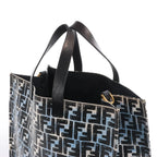 FENDI Zucca Coated Canvas x Leather Handbag in Blue x Black 8BH357