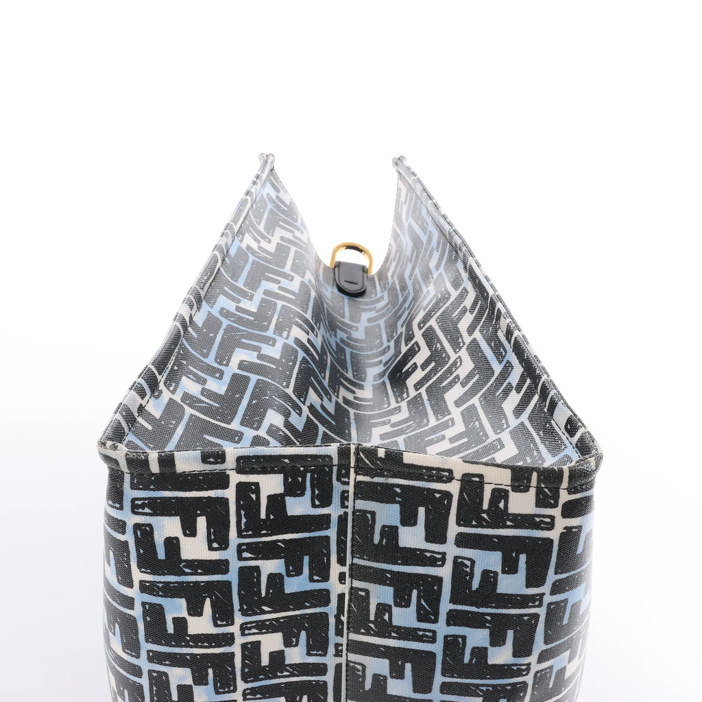 FENDI Zucca Coated Canvas x Leather Handbag in Blue x Black 8BH357