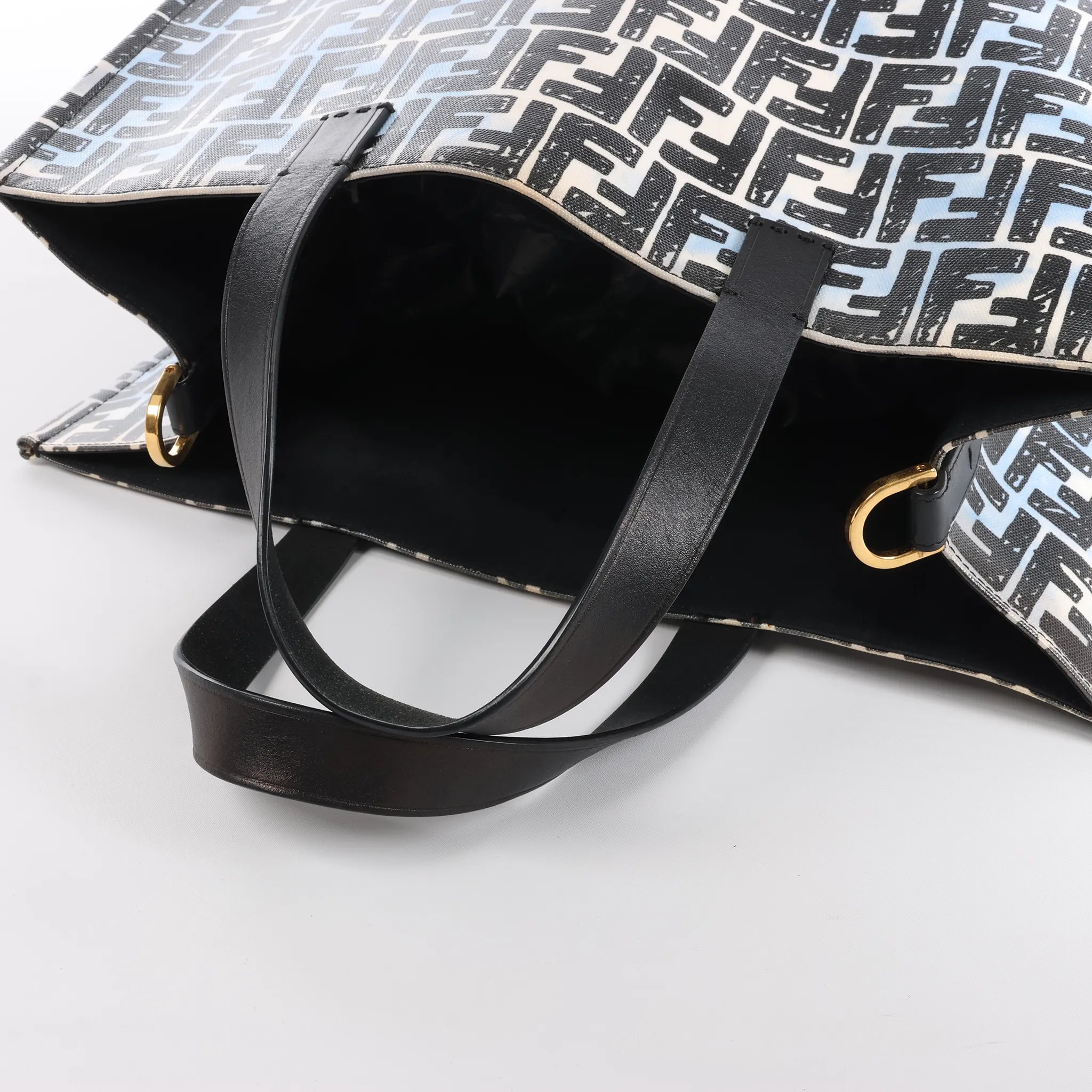 FENDI Zucca Coated Canvas x Leather Handbag in Blue x Black 8BH357