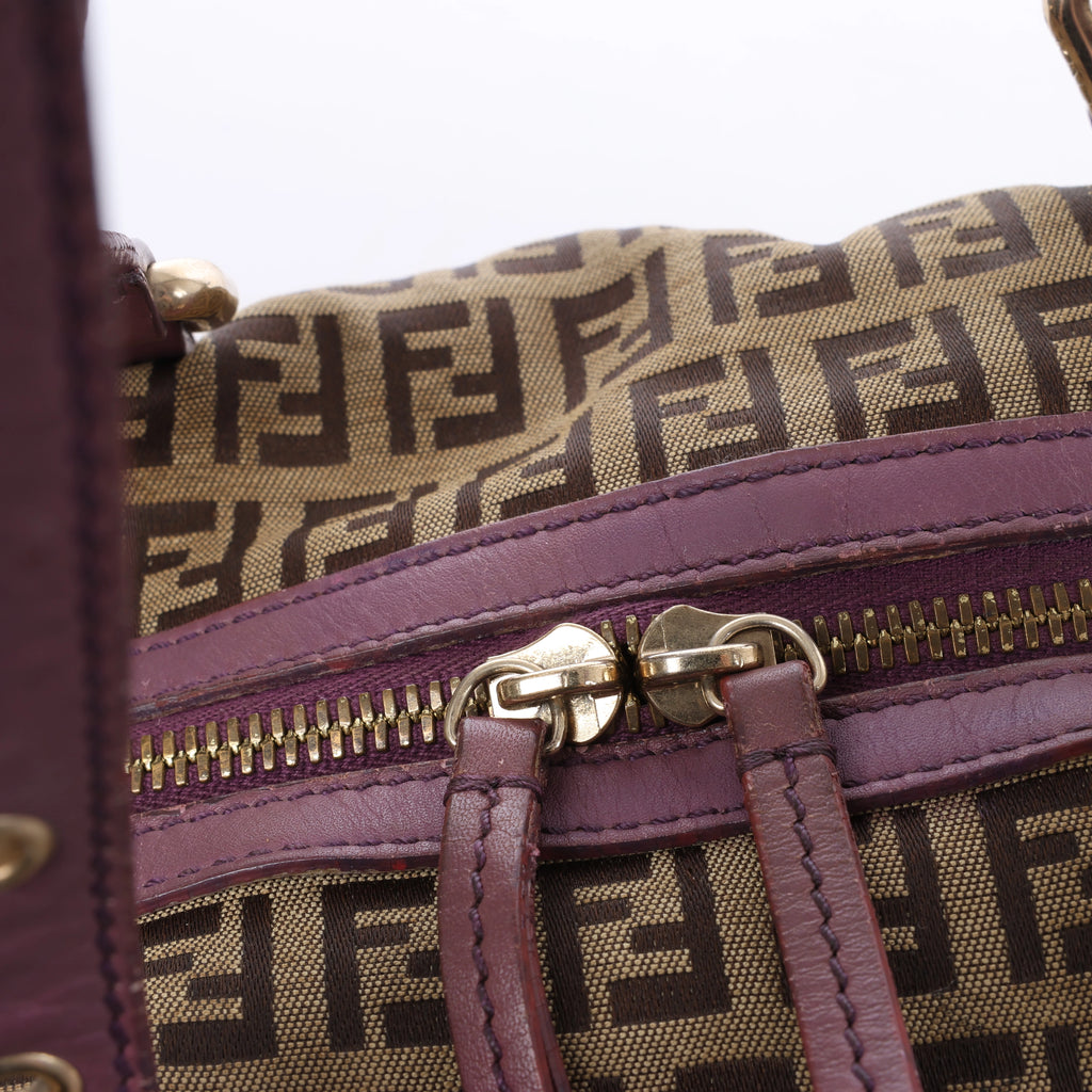 Bolso de hombro FENDI Zucchino Mamma de lona y piel en marrón