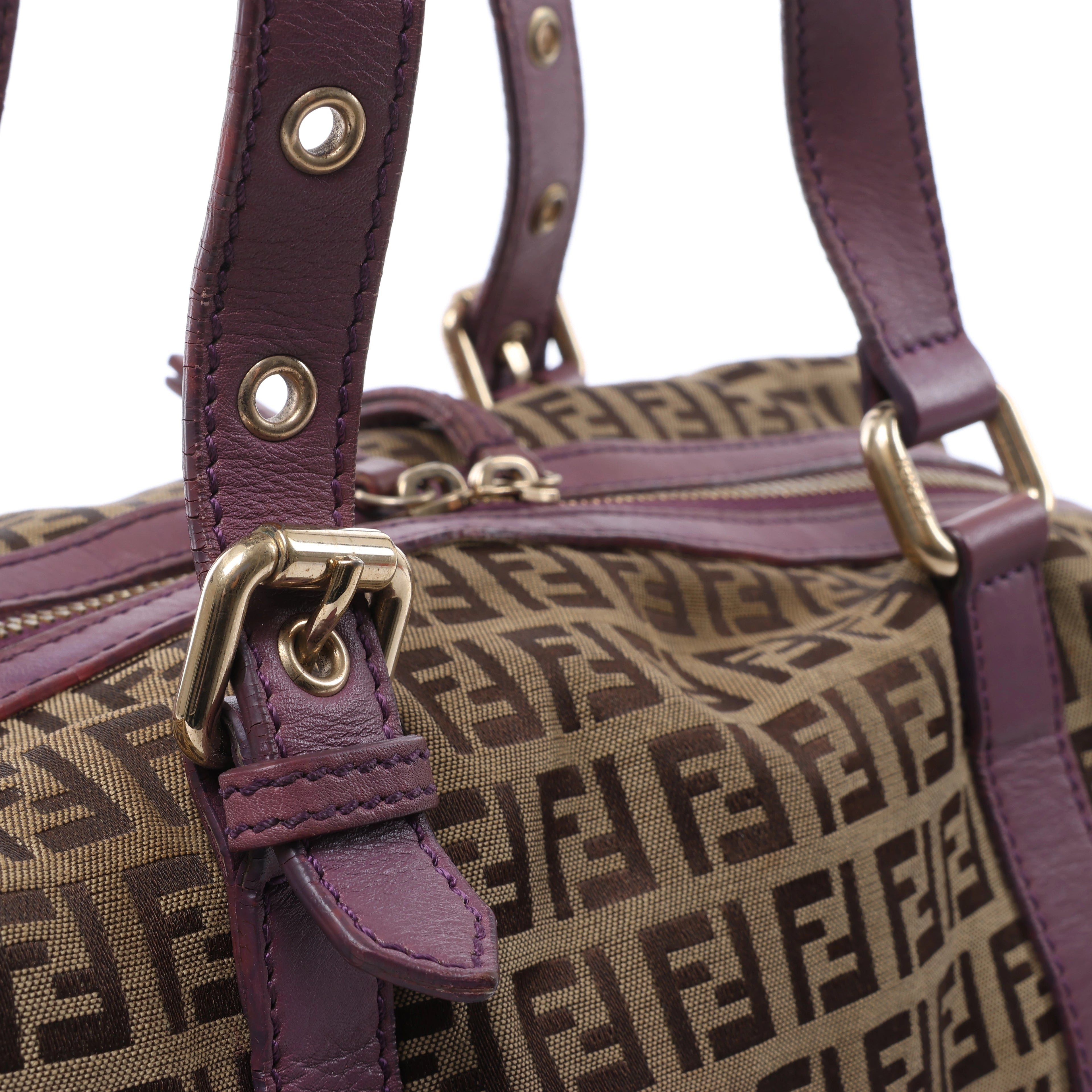 Bolso de hombro FENDI Zucchino Mamma de lona y piel en marrón