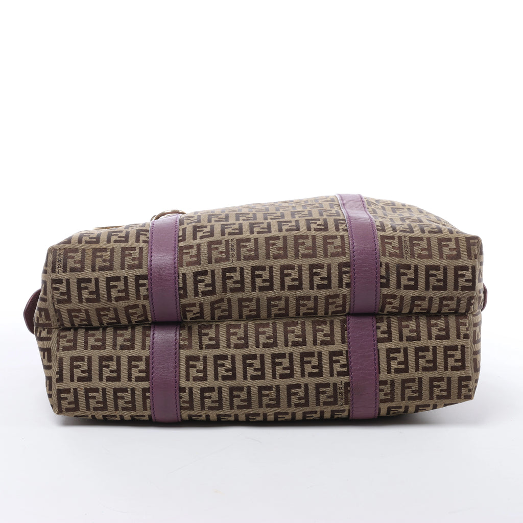 Bolso de hombro FENDI Zucchino Mamma de lona y piel en marrón