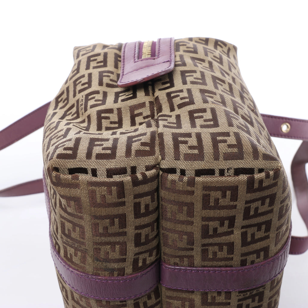 Bolso de hombro FENDI Zucchino Mamma de lona y piel en marrón