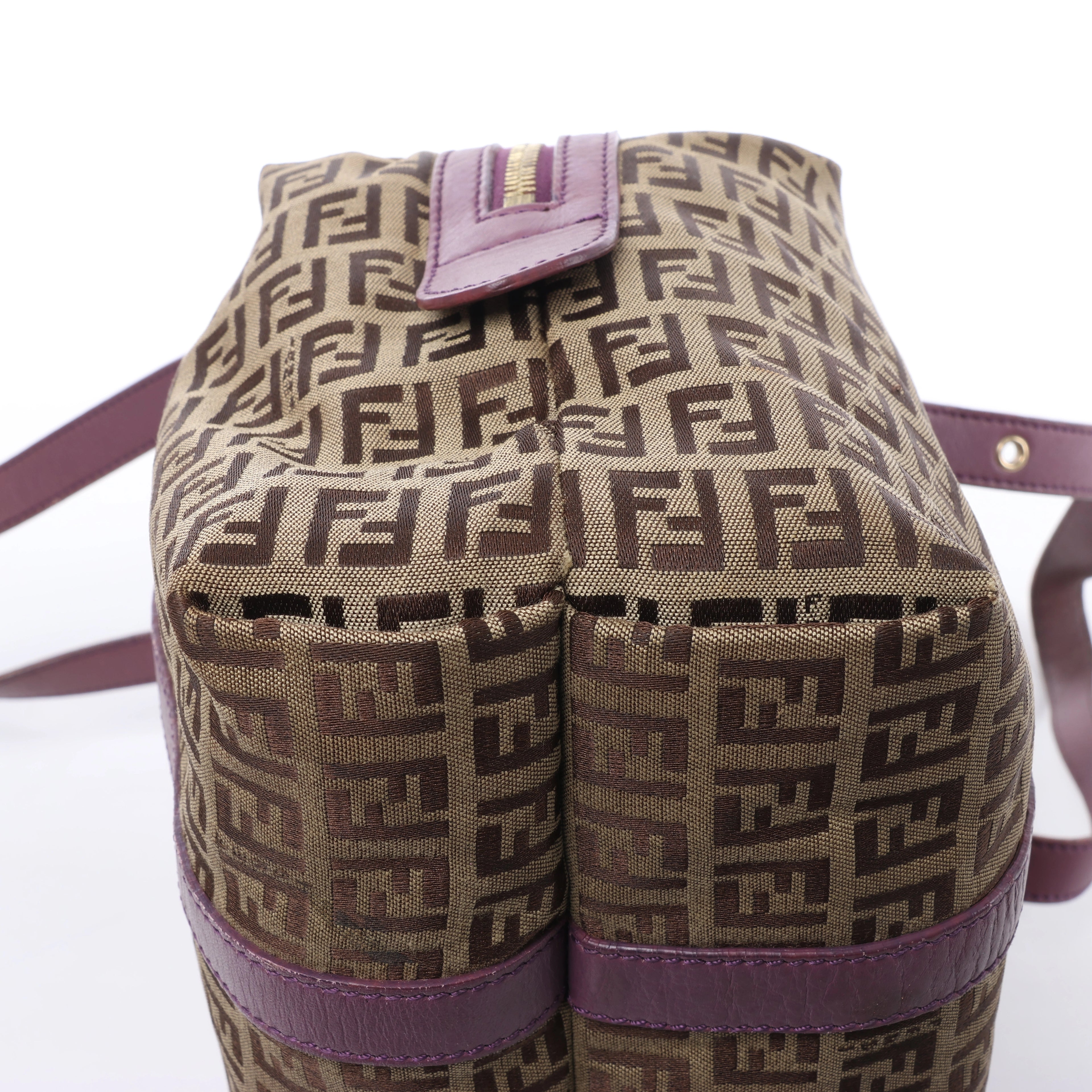 Bolso de hombro FENDI Zucchino Mamma de lona y piel en marrón