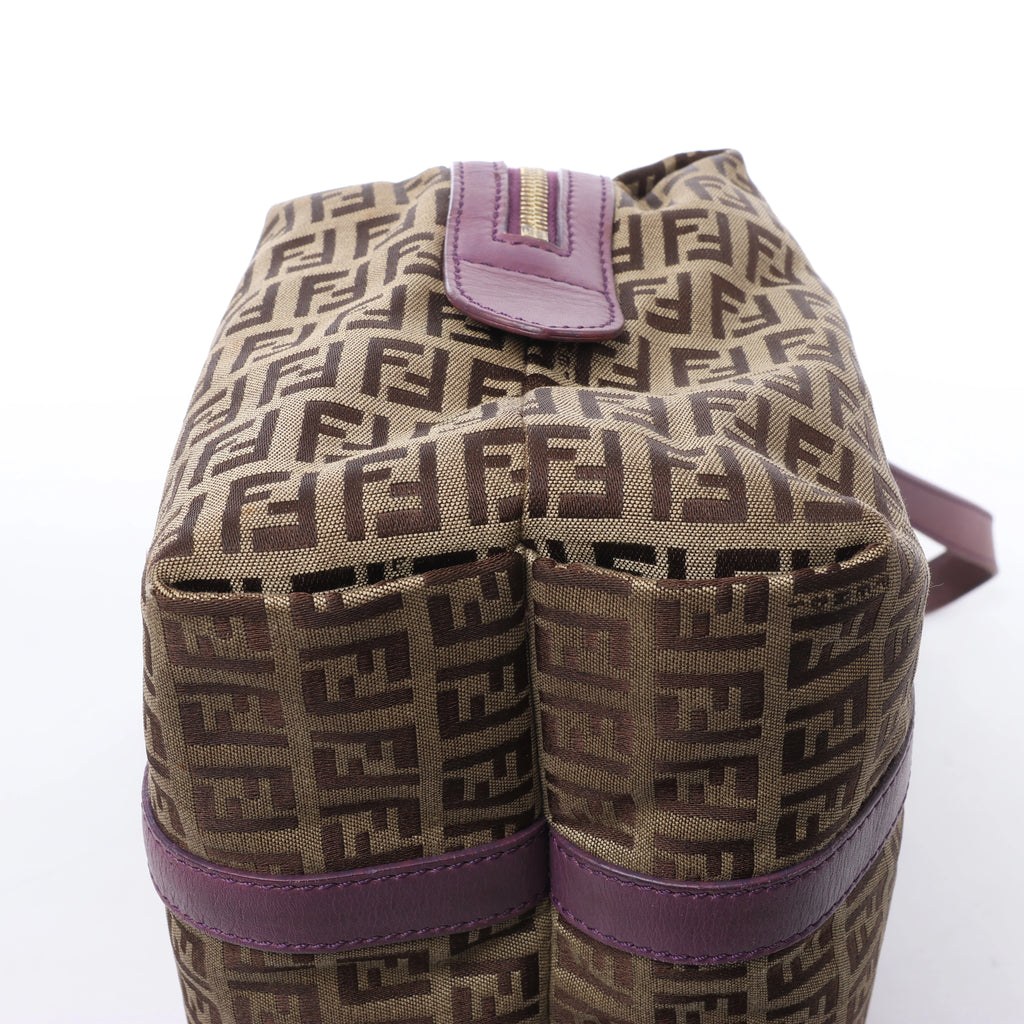 Bolso de hombro FENDI Zucchino Mamma de lona y piel en marrón