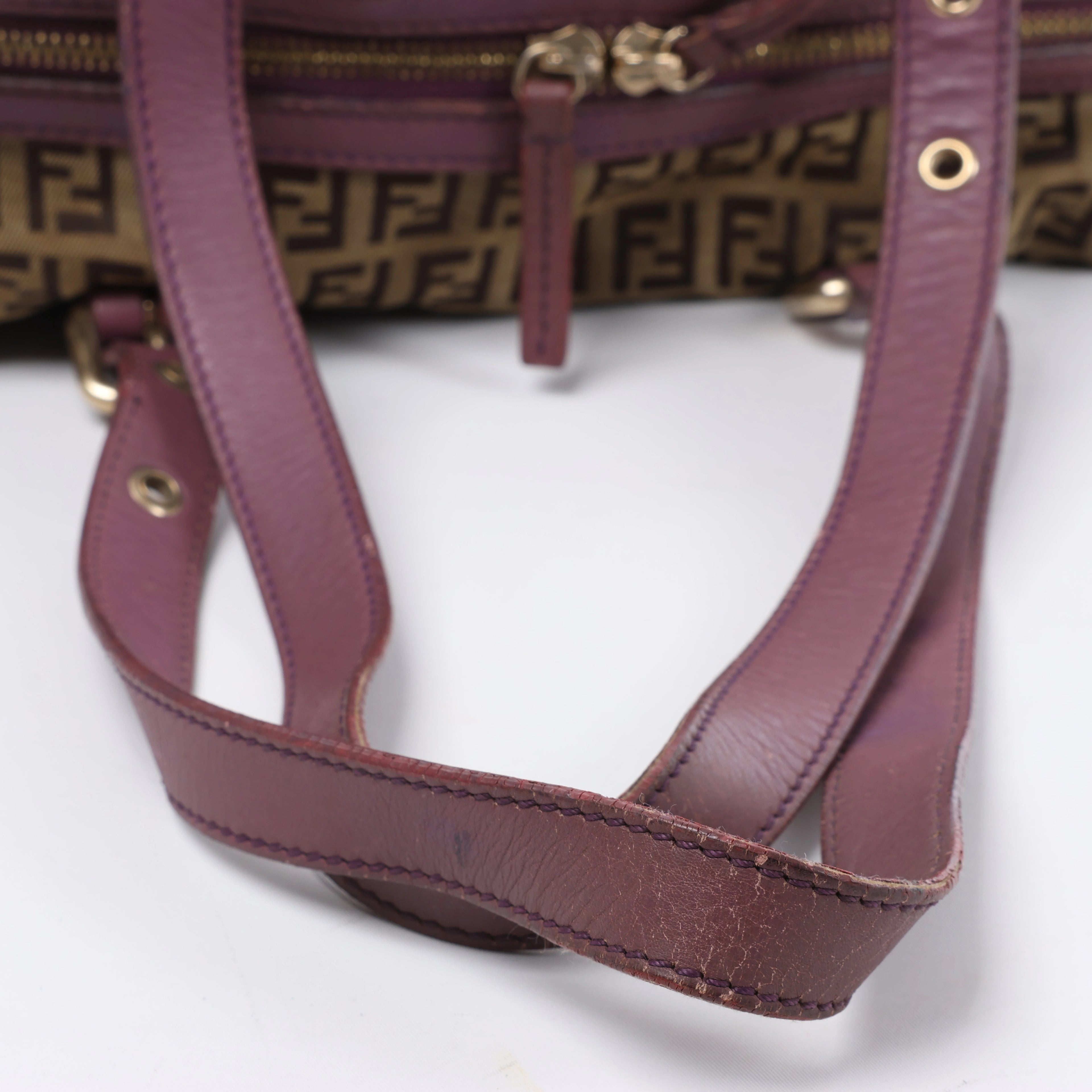 Bolso de hombro FENDI Zucchino Mamma de lona y piel en marrón