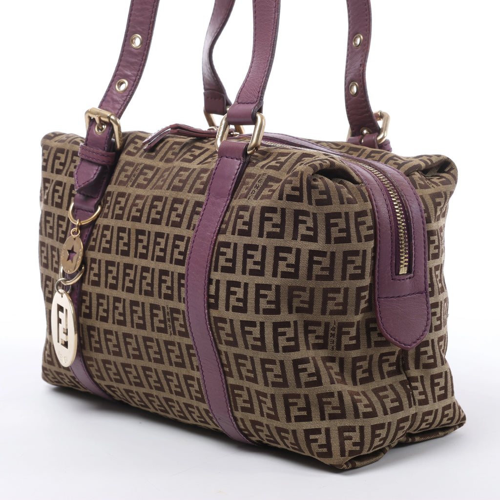 Bolso de hombro FENDI Zucchino Mamma de lona y piel en marrón