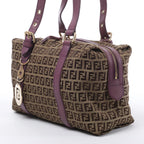 Bolso de hombro FENDI Zucchino Mamma de lona y piel en marrón