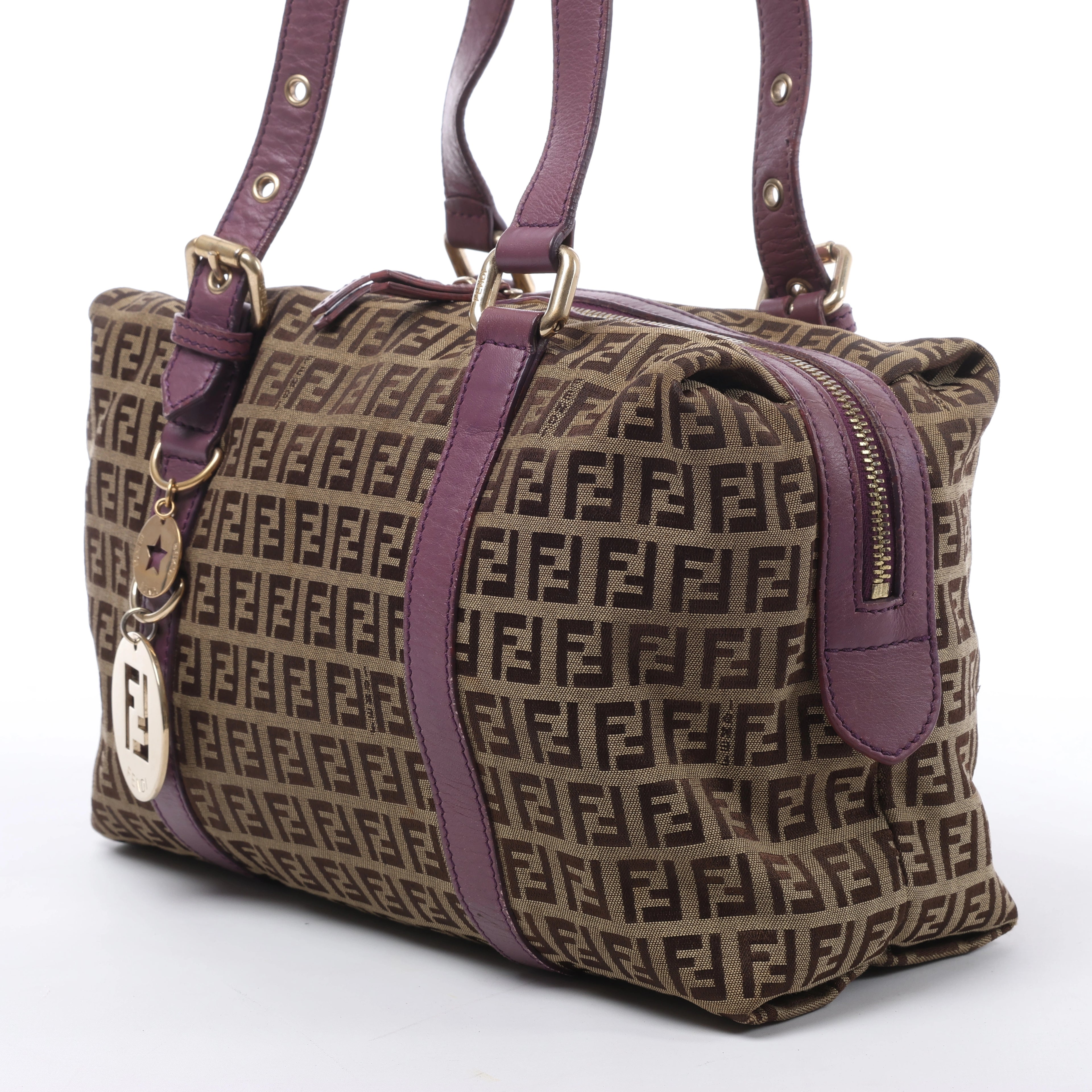 Bolso de hombro FENDI Zucchino Mamma de lona y piel en marrón