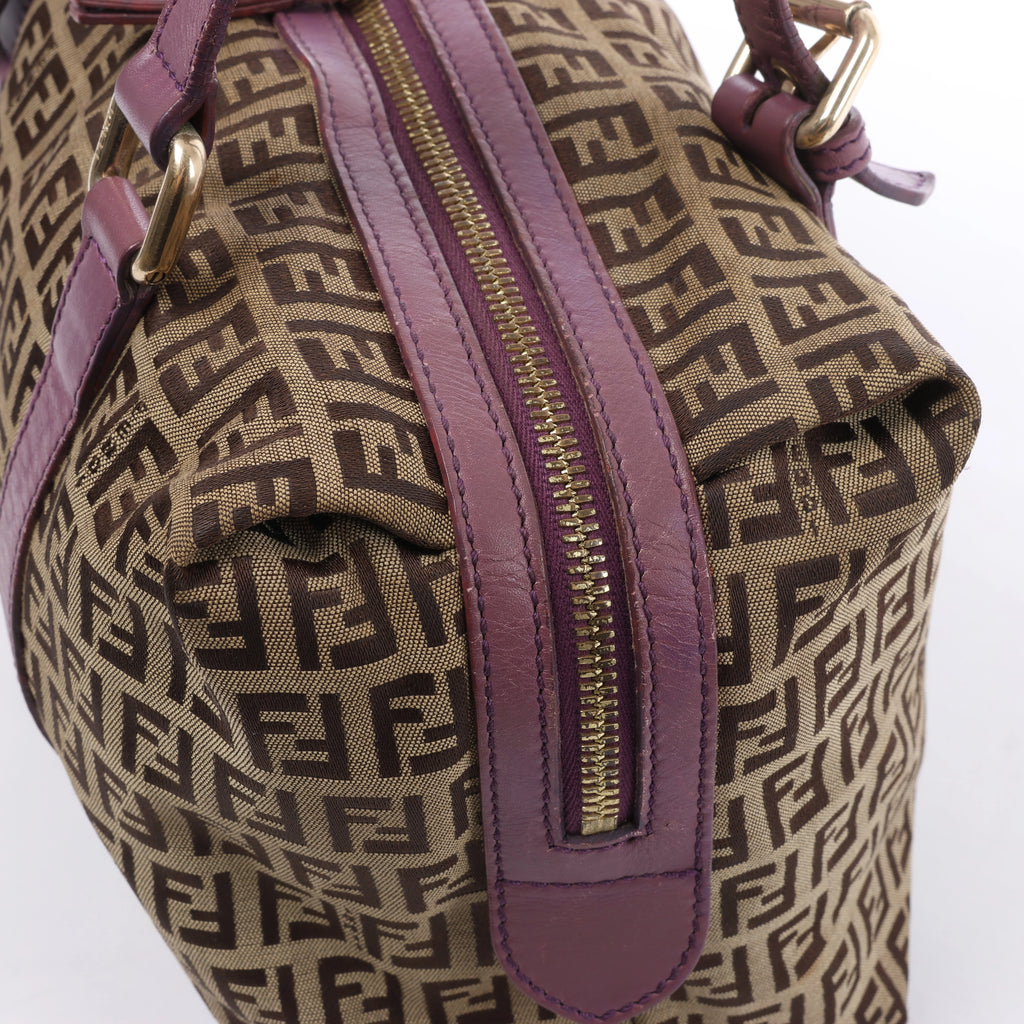 Bolso de hombro FENDI Zucchino Mamma de lona y piel en marrón