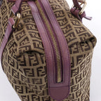 Bolso de hombro FENDI Zucchino Mamma de lona y piel en marrón