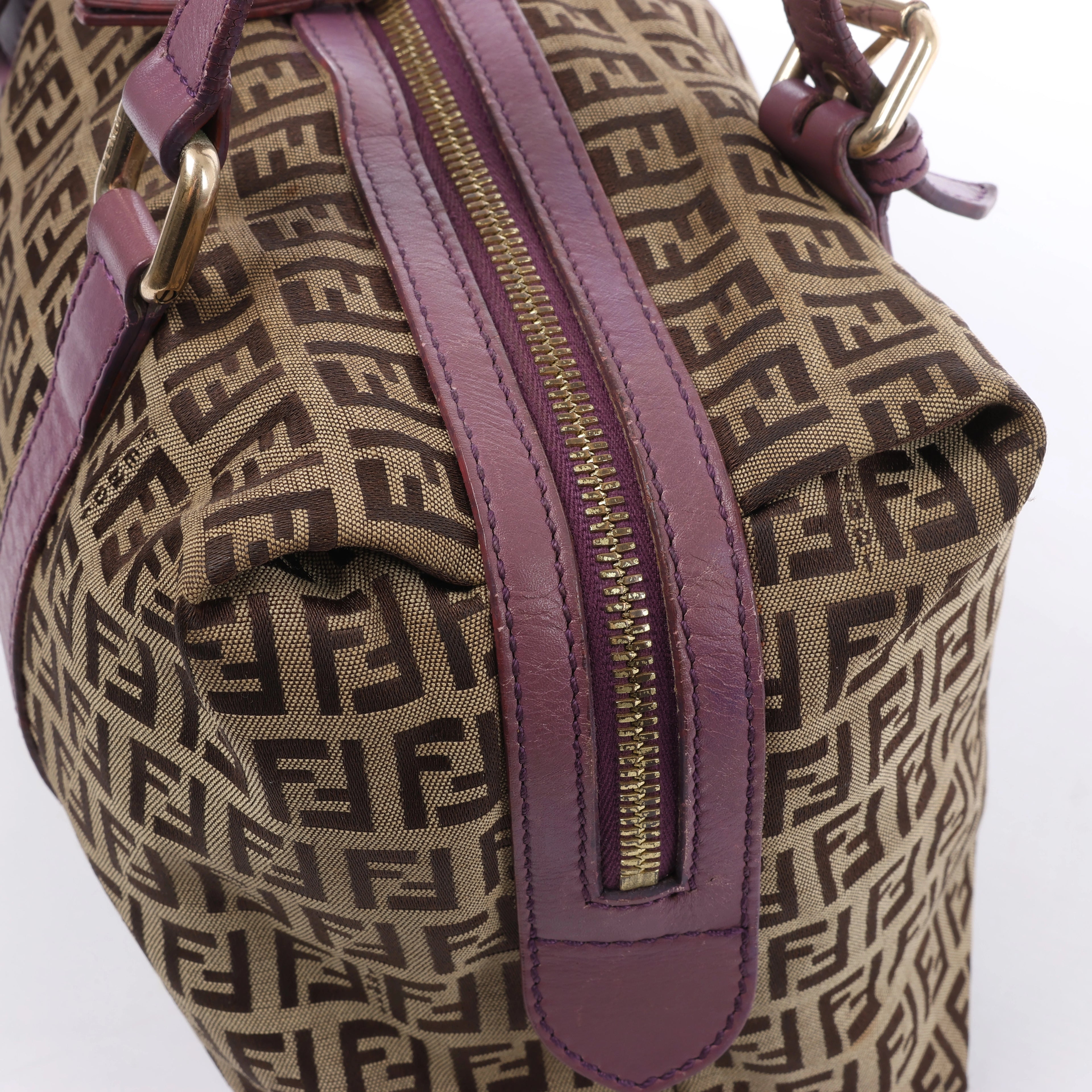 Bolso de hombro FENDI Zucchino Mamma de lona y piel en marrón