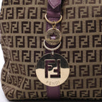 Bolso de hombro FENDI Zucchino Mamma de lona y piel en marrón