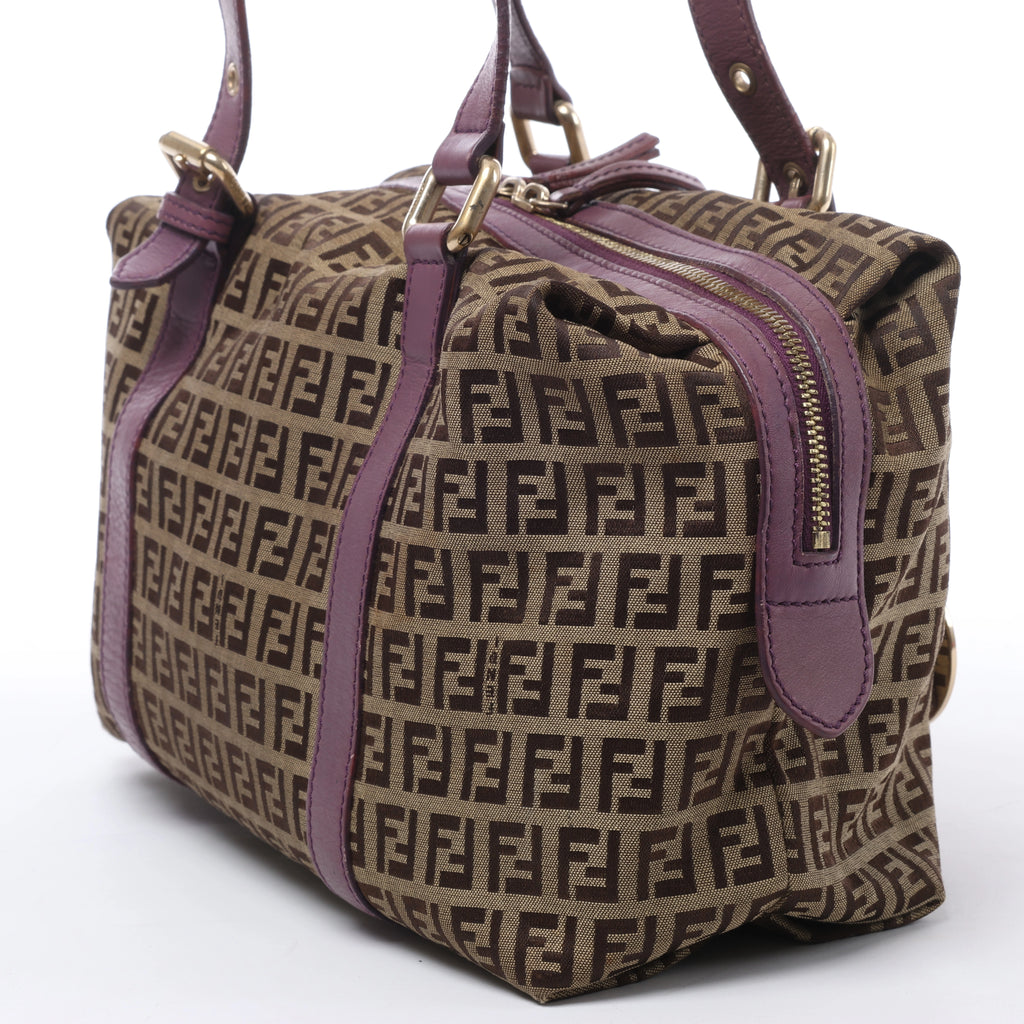 Bolso de hombro FENDI Zucchino Mamma de lona y piel en marrón