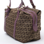 Bolso de hombro FENDI Zucchino Mamma de lona y piel en marrón