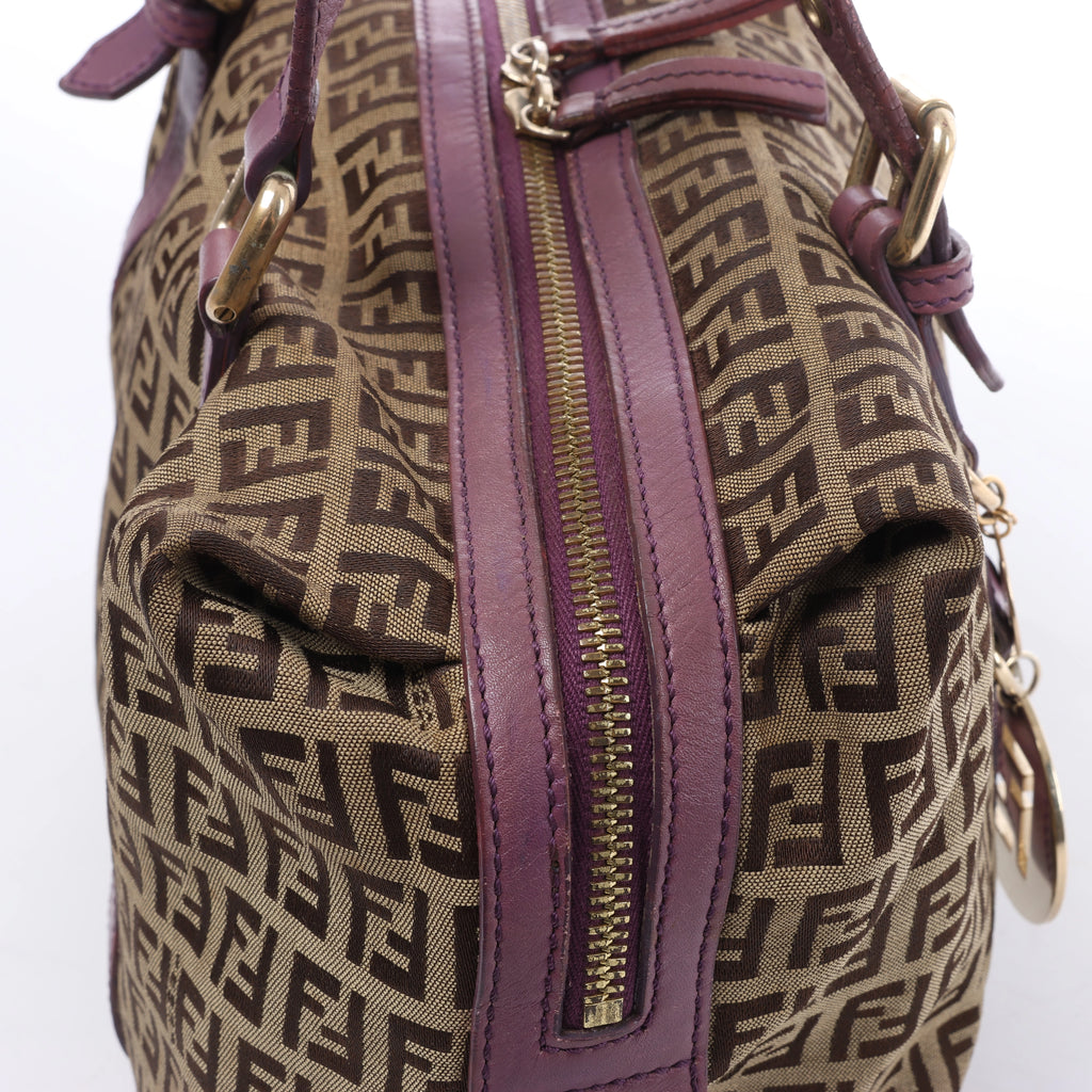 Bolso de hombro FENDI Zucchino Mamma de lona y piel en marrón