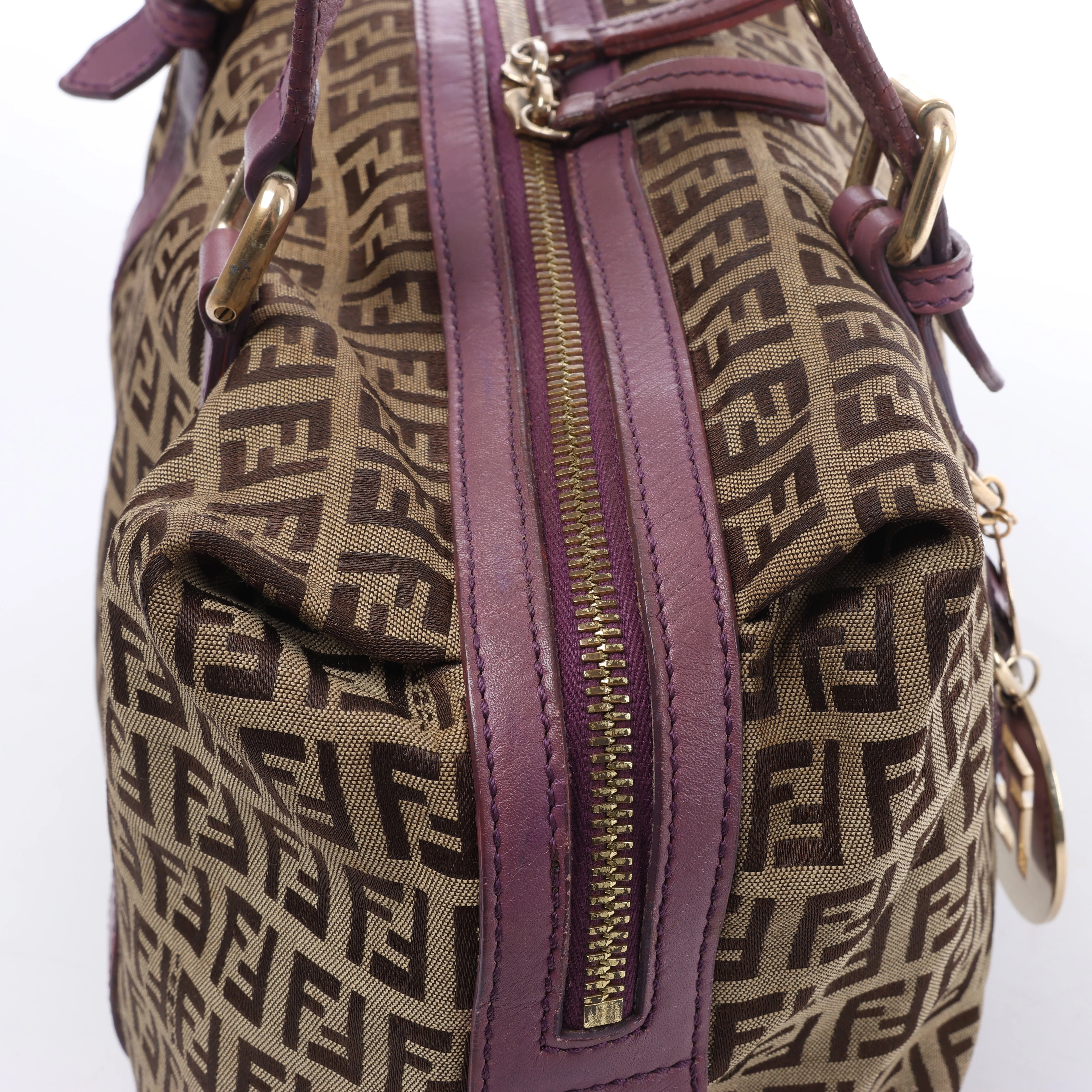 Bolso de hombro FENDI Zucchino Mamma de lona y piel en marrón