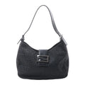 Fendi Mamma Baguette black Zucchino canvas shoulder bag with leather trim, adjustable strap and dark-tone FF buckle.