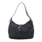 Fendi Mamma Baguette black Zucchino canvas shoulder bag with leather trim, adjustable strap and dark-tone FF buckle.