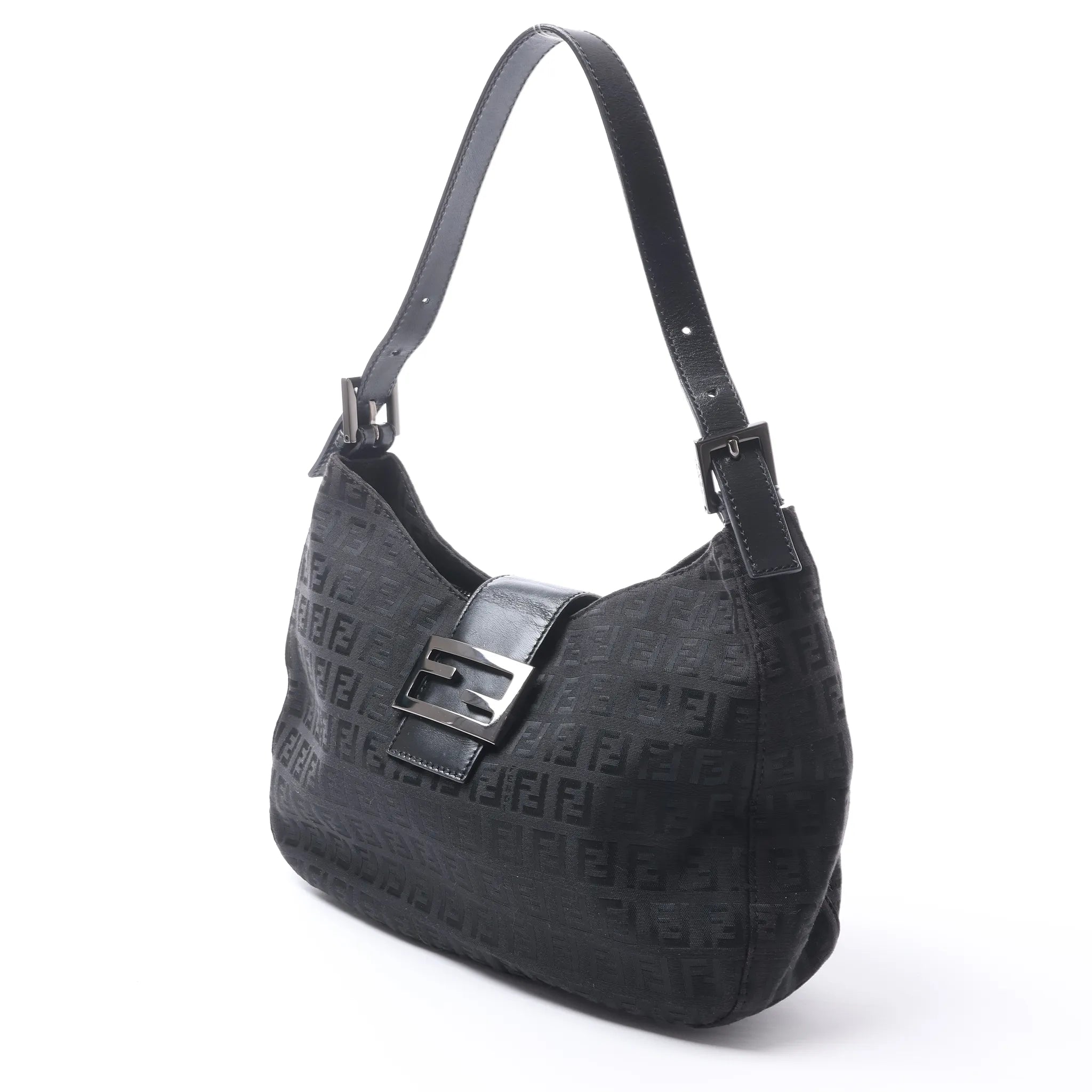 FENDI Mamma Baguette Zucchino Canvas & Leather Shoulder bag in Black 8BR036