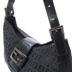 FENDI Mamma Baguette Zucchino Canvas & Leather Shoulder bag in Black 8BR036
