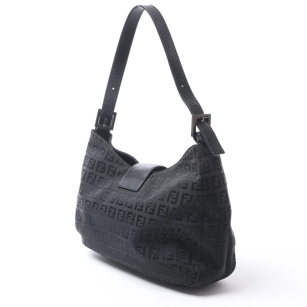 FENDI Mamma Baguette Zucchino Canvas & Leather Shoulder bag in Black 8BR036