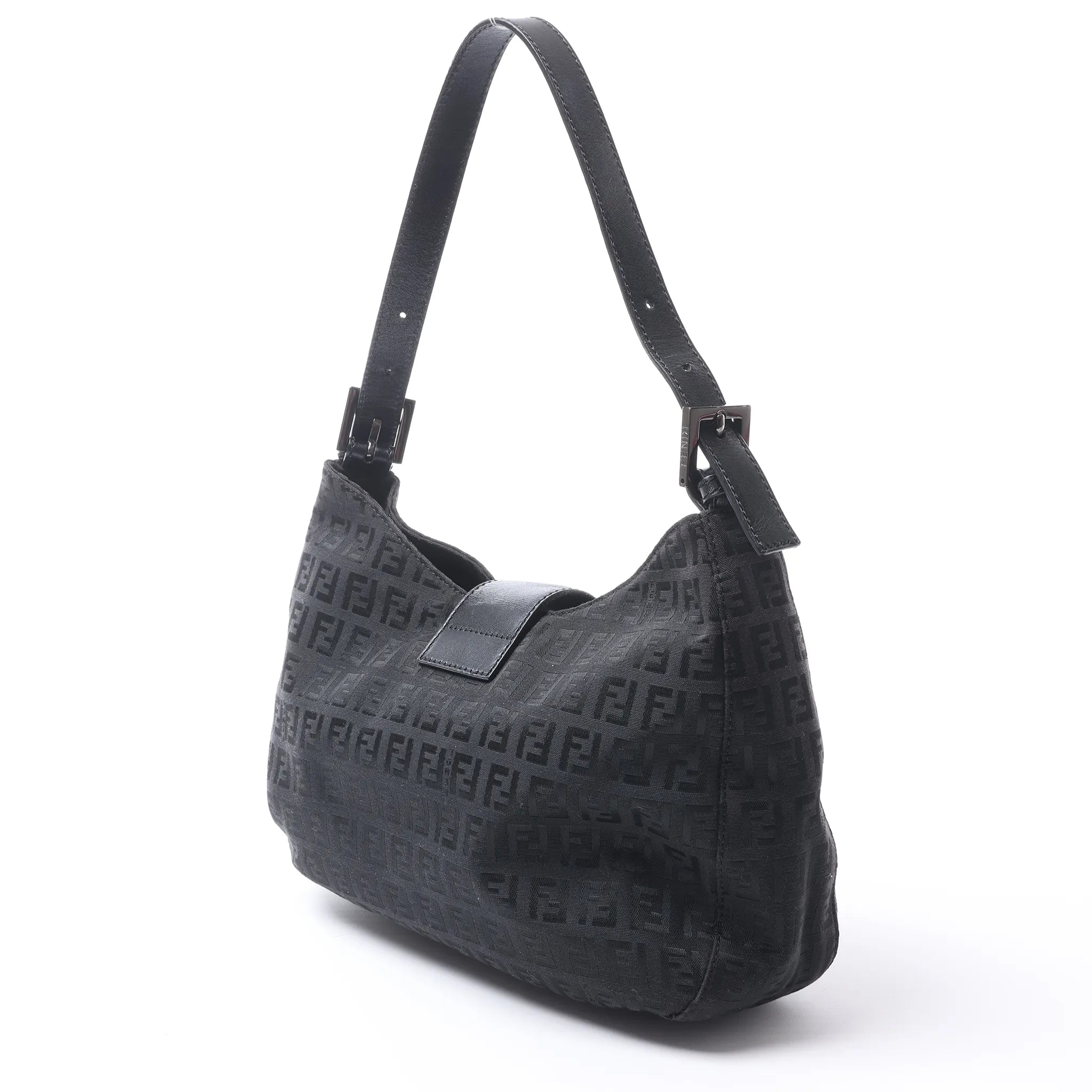 FENDI Mamma Baguette Zucchino Canvas & Leather Shoulder bag in Black 8BR036