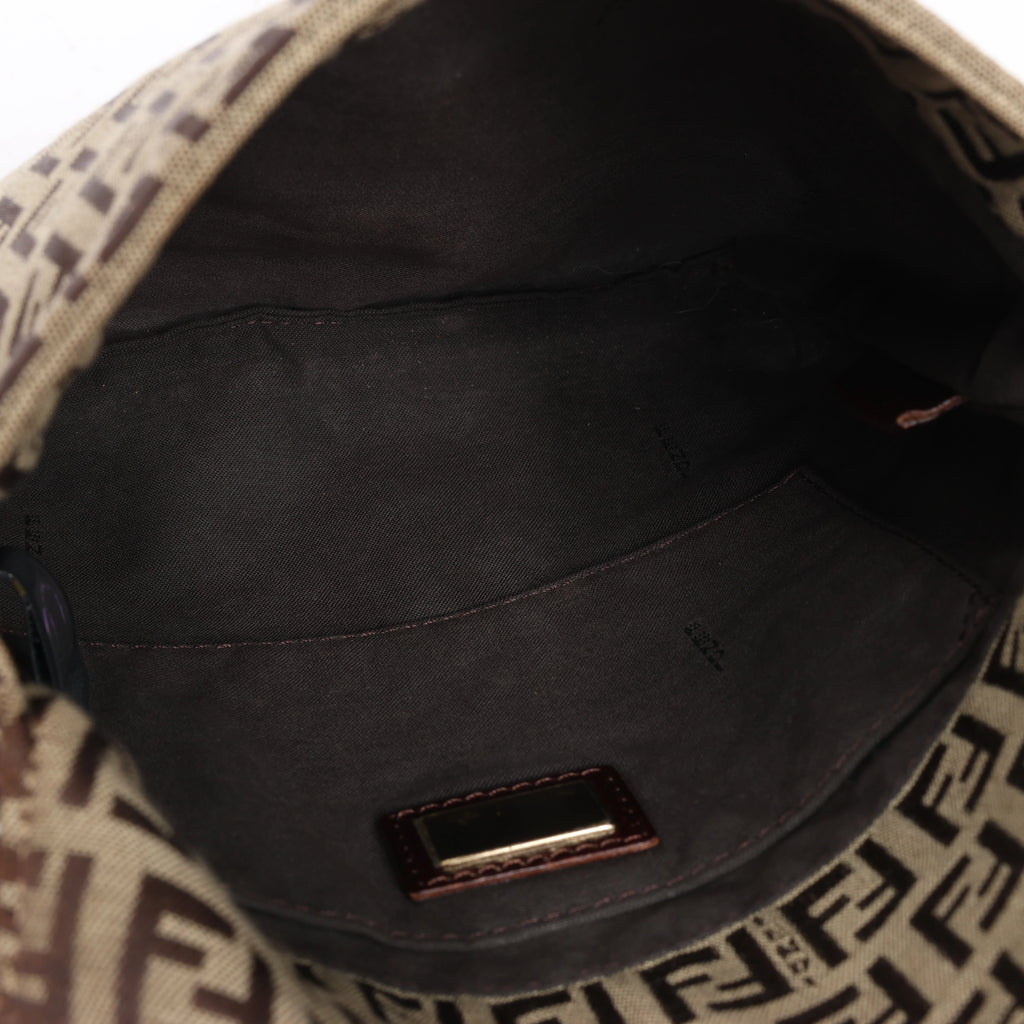 Bolso de hombro FENDI Zucchino Mamma de lona y piel en marrón