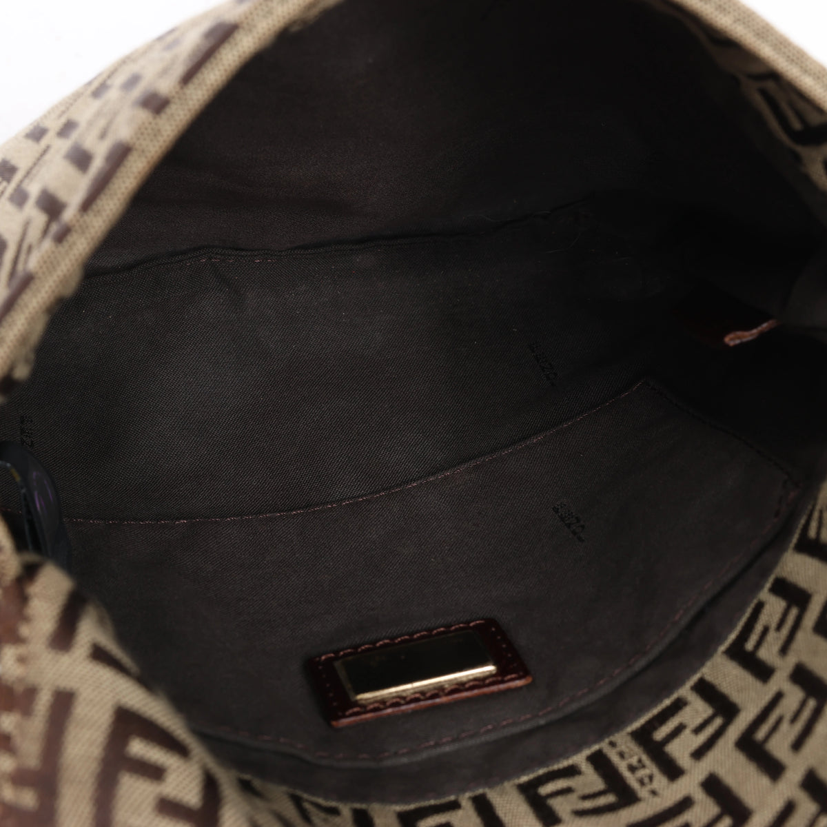 Bolso de hombro FENDI Zucchino Mamma de lona y piel en marrón