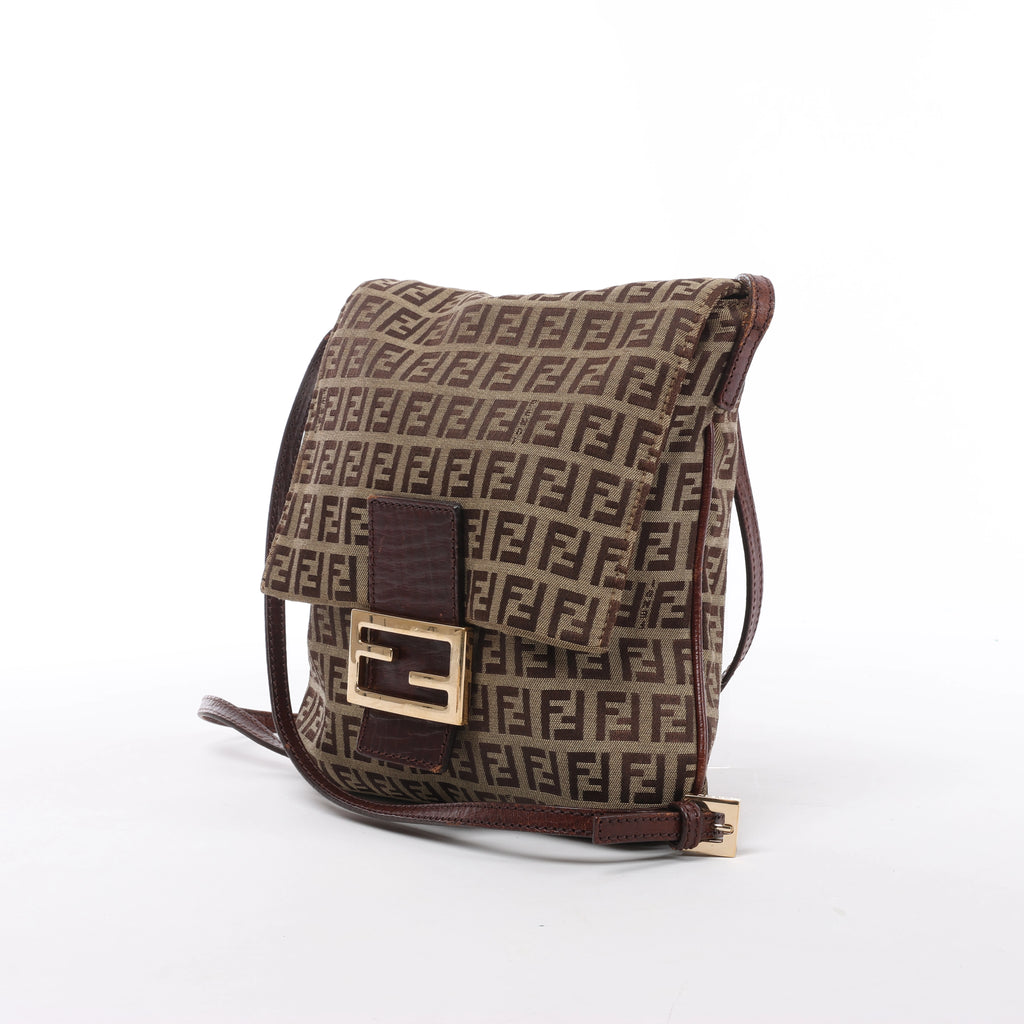 Bolso de hombro FENDI Zucchino Mamma de lona y piel en marrón