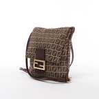 Bolso de hombro FENDI Zucchino Mamma de lona y piel en marrón
