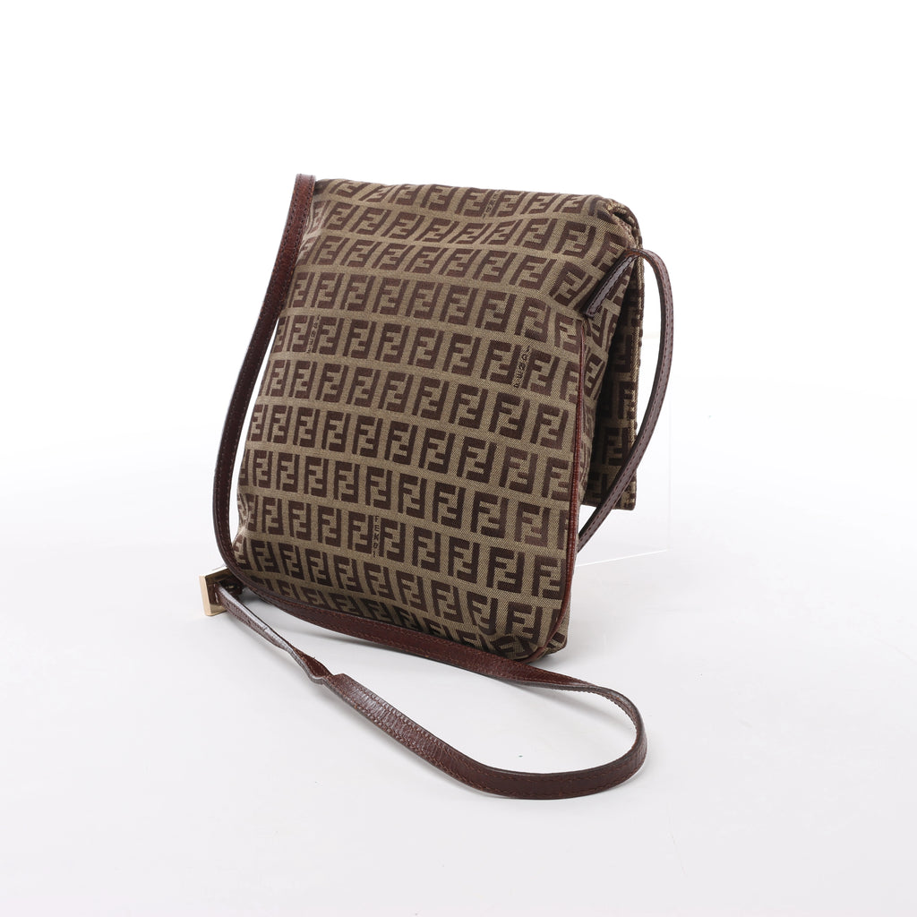Bolso de hombro FENDI Zucchino Mamma de lona y piel en marrón